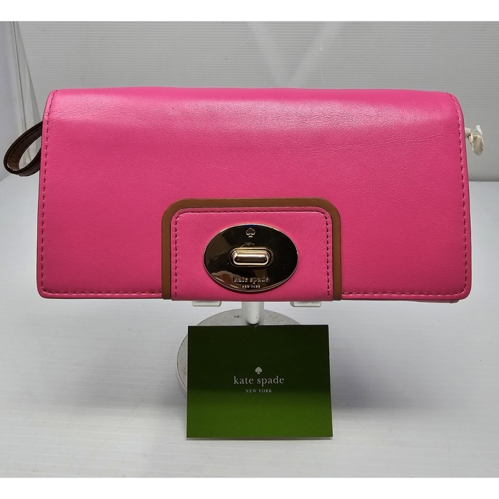 New Kate Spade Turnlock Mara Hampton Road Fuscia Leather‎ Clutch Wallet
